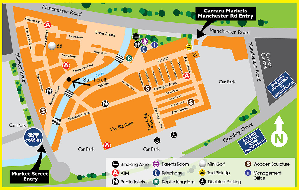 Map of Carrara Markets showing my stall location.